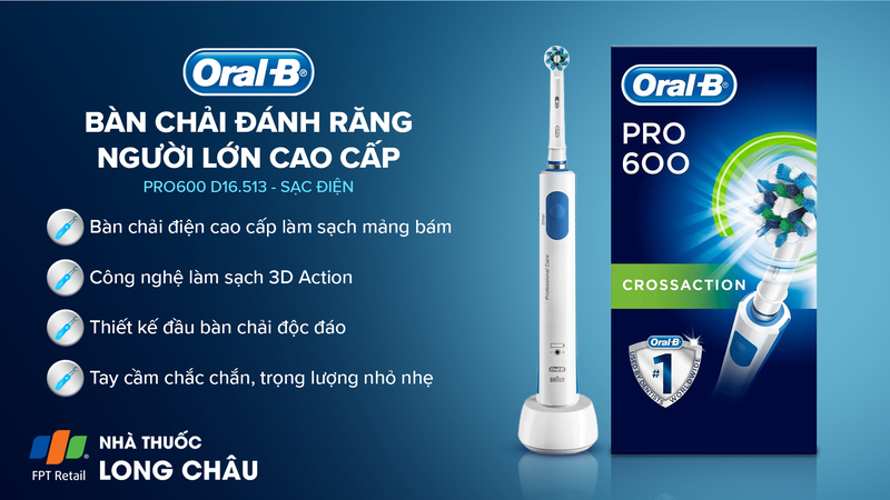 BÀN CHẢI ĐÁNH RĂNG NGƯỜI LỚN CAO CẤP ORAL-B PRO600 D16.513 - SẠC ĐIỆN 2