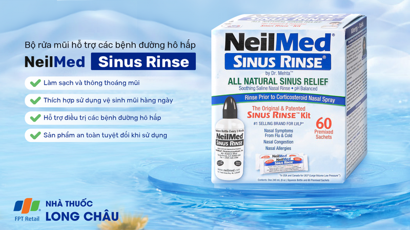 NEILMED 1 BÌNH + 60 GÓI - BỘ RỬA MŨI XOANG CHO TRẺ TỪ 10 TUỔI