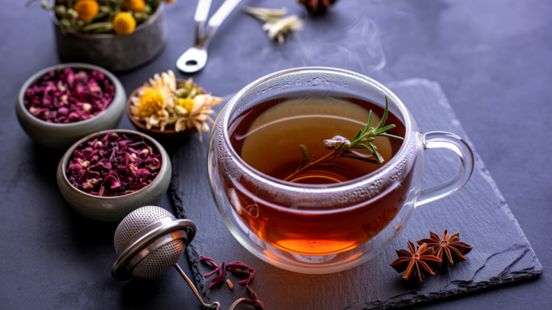 Trà thảo mộc bao gồm những thành phần như thân, lá, cành, nụ, hoa, quả, hạt hoặc rễ cây