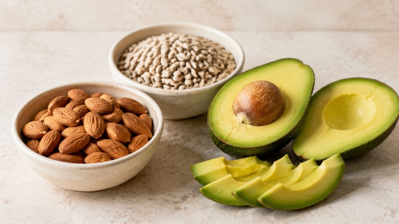 Hạnh nhân, hạt hướng dương và bơ cung cấp vitamin E chống oxy hóa