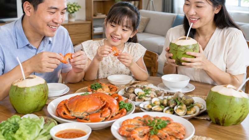 Một số người băn khoăn&nbsp;ăn hải sản uống nước dừa được không