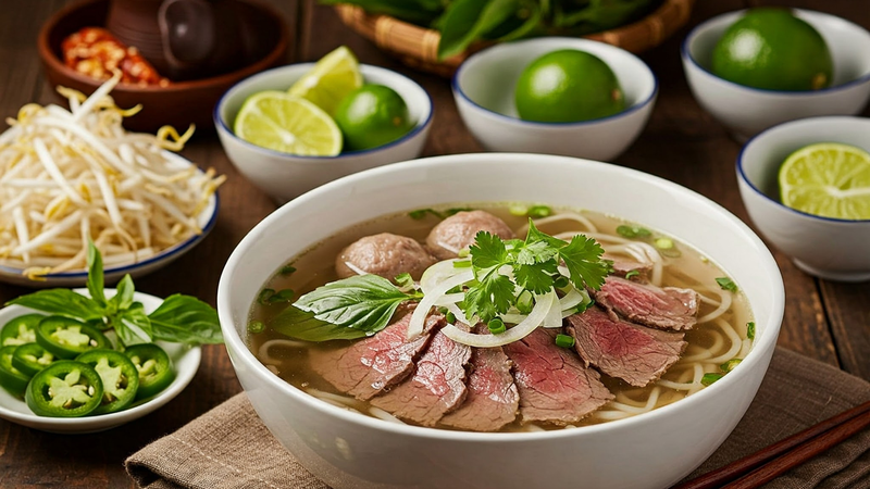 Bổ sung rau xanh khi ăn phở giúp tăng chất xơ và hỗ trợ sức khỏe làn da