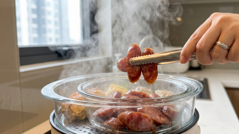 Mẹ bầu nên ưu tiên luộc hoặc hấp cách thuỷ khi chế biến lạp xưởng