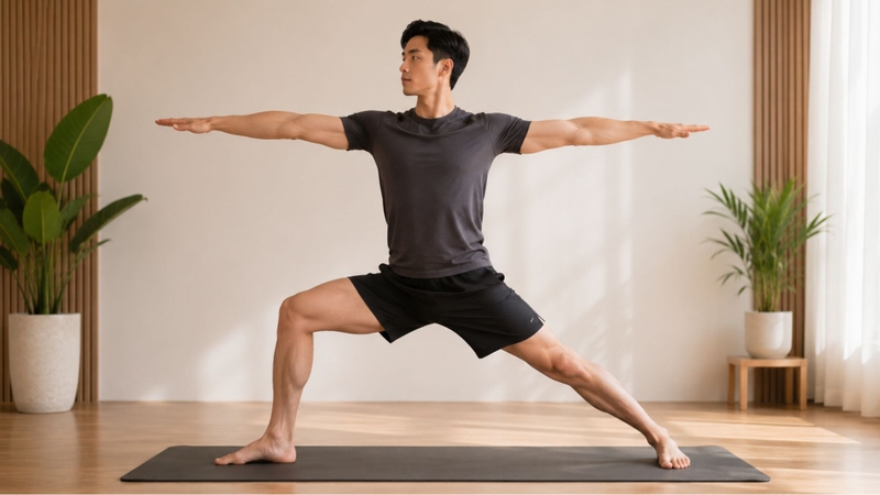 Tư thế chiến binh II là một trong những bài tập yoga cho nam giới dễ thực hiện