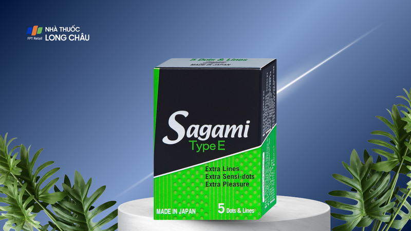 Bao cao su Sagami Type E màu xanh có gân gai là dòng bao cao su cao cấp