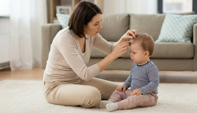 Sau khi bé ngã cần kiểm tra đầu bé để xem có chảy máu hay chỉ sưng đỏ