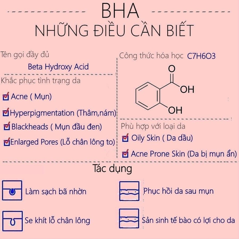 BHA có tình dịu nhẹ và có nhiều công dụng như ngăn ngừa mụn, làm đều màu da