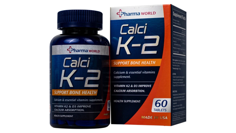 Calci K-2 Pharma World bổ sung canxi, vitamin D3, K2 cùng magie và kẽm, hỗ trợ xương chắc khỏe