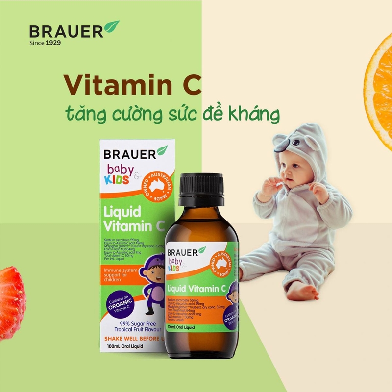 Bổ sung vitamin C giúp trẻ phát triển toàn diện với Brauer Baby & Kids Liquid Vitamin C 100ml 2