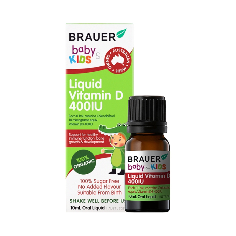 Bổ sung vitamin D với Brauer Baby & Kids Liquid Vitamin D 400IU 10ml 3