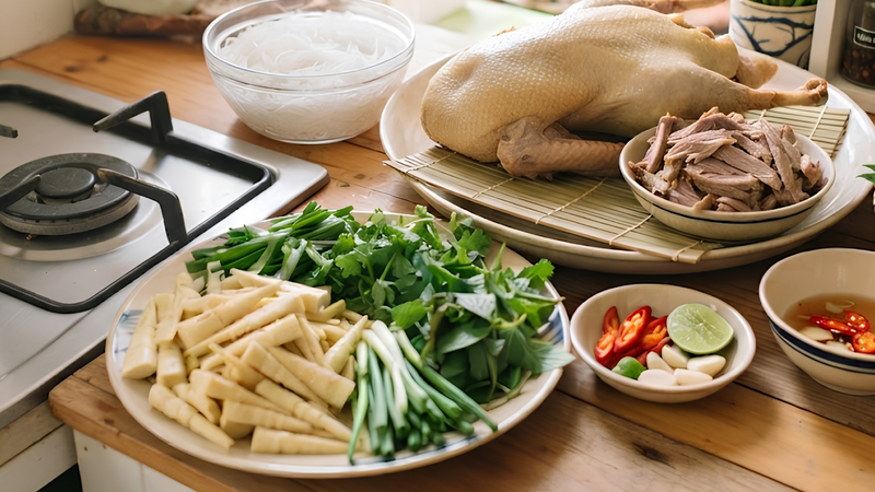 Thành phần trong bún măng vịt quyết định lượng calo tổng thể