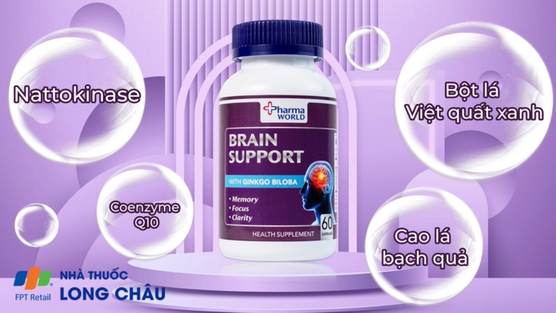 Viên uống bổ não Pharma World Brain Support hỗ trợ tăng cường chức năng não bộ và hệ thần kinh