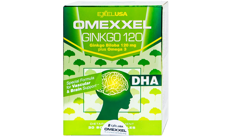 Thành phần chính của viên uống Omexxel Ginkgo 120 là bạch quả và Omega 3, giúp tăng cường lưu thông máu lên não