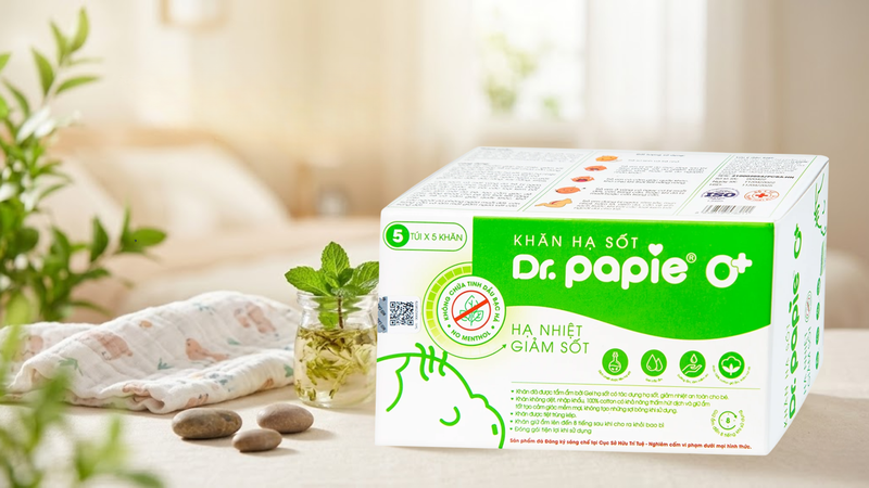 Dòng khăn hạ sốt Dr.Papie 0+ dành cho trẻ sơ sinh và trẻ nhỏ