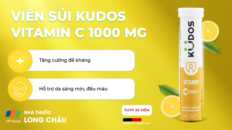 Viên sủi Vitamin C 1000mg Kudos cung cấp vitamin C cho cơ thể mỗi ngày