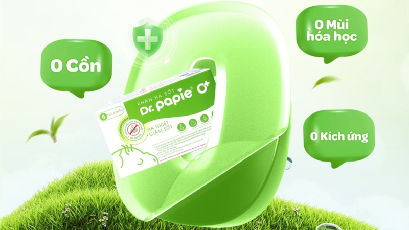 Khăn lau hạ sốt Dr.Papie không chứa cồn và không có mùi hóa học