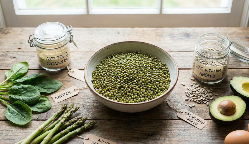 Cháo đậu xanh cho bé chứa axit folic và các vitamin nhóm B