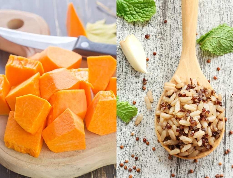 Cháo gạo lứt cho bé ăn dặm với bí đỏ