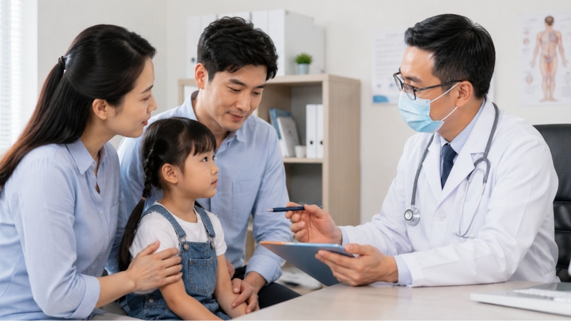 Cha mẹ nên đưa trẻ thăm khám để được tư vấn phương pháp điều trị phù hợp