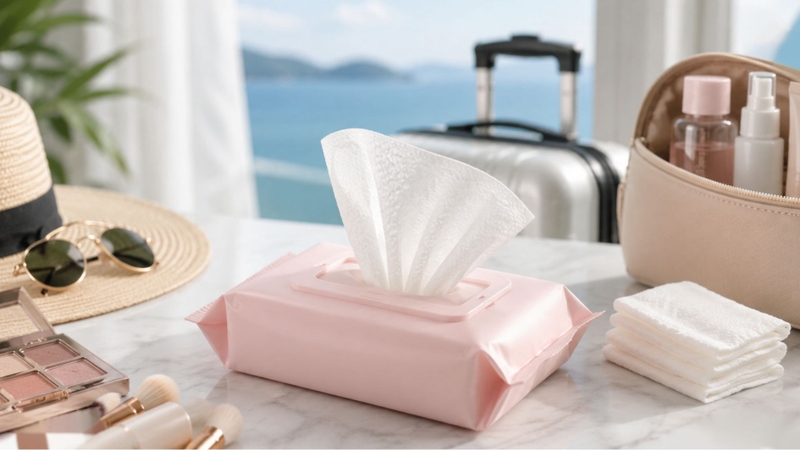 Khăn giấy tẩy trang chuyên dụng có thể thay thế bông tẩy trang khi du lịch