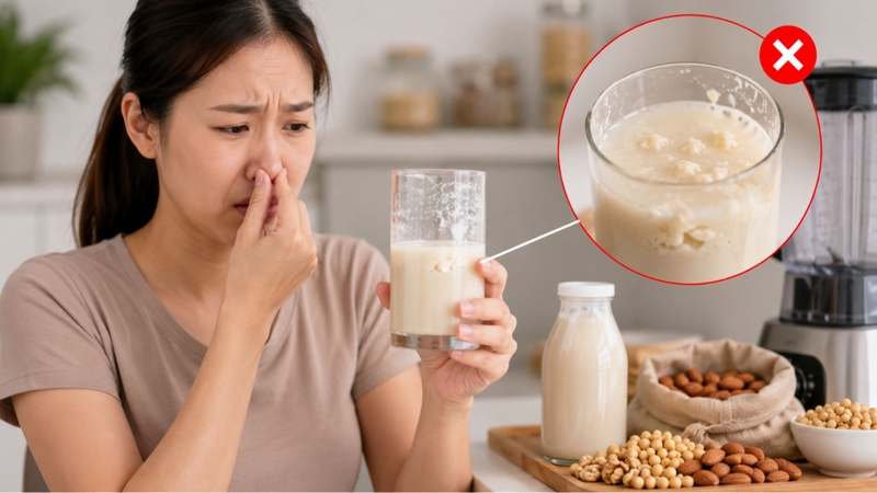 Không nên sử dụng sữa hạt khi có mùi chua, nhớt, vón cục