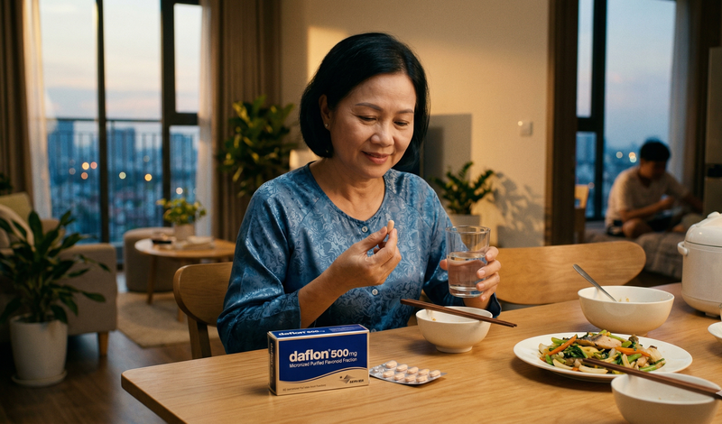 Uống Daflon 500mg ngay sau bữa ăn giúp bảo vệ dạ dày