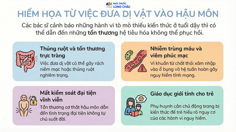 Đưa dị vật vào hậu môn có thể gây ra nhiều biến chứng nghiêm trọng