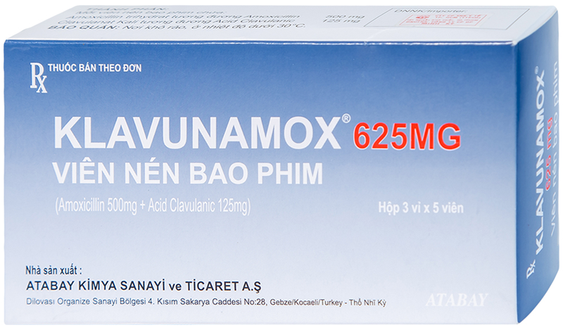 Thuốc Klavunamox 625mg điều trị nhiễm khuẩn chứa kháng sinh amoxicillin và axit clavulanic