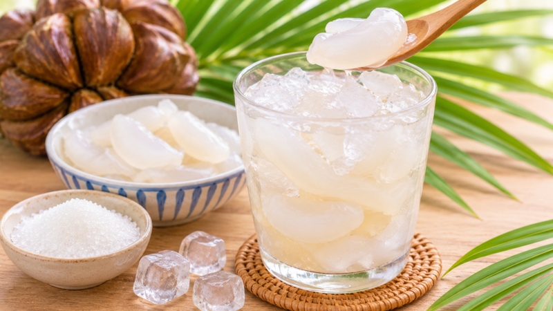 Có thể thưởng thức dừa nước trực tiếp hoặc chế biến thành chè, mứt và thức uống