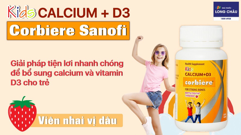Viên nhai bổ sung canxi cho bé Kids Calcium D3 Corbiere Sanofi 30 viên 2