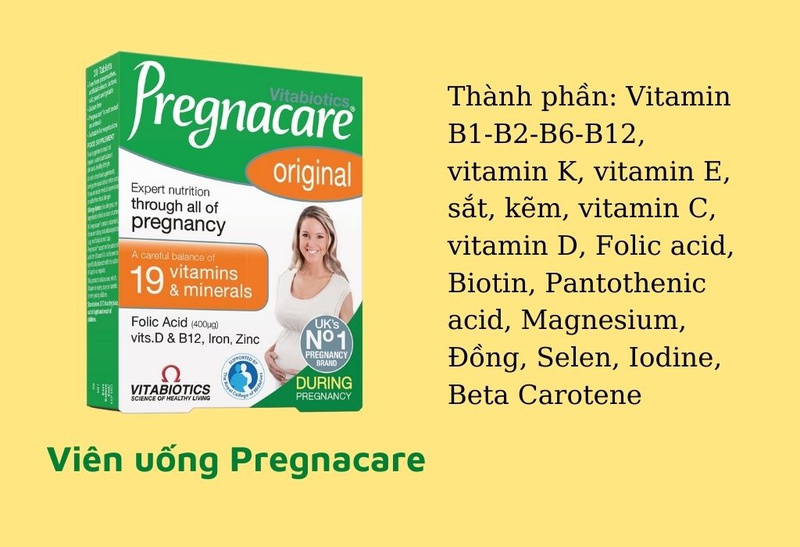 Bảng thành phần giàu vitamin khoáng chất của viên uống Pregnacare