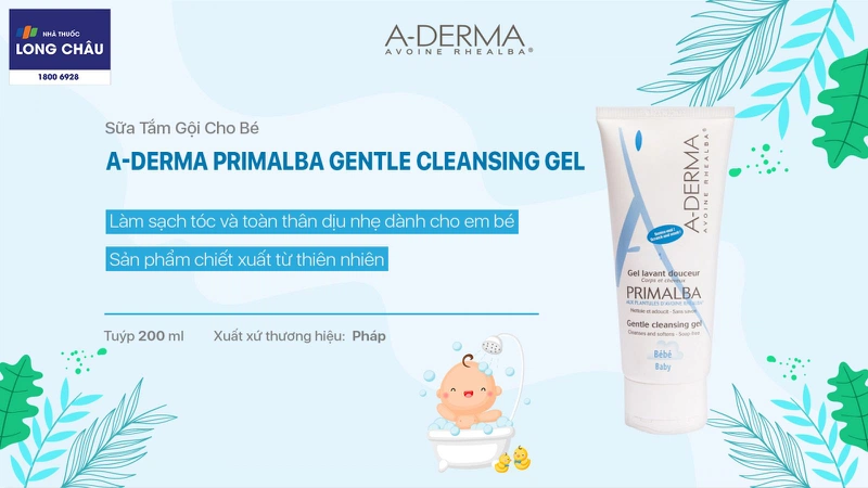 Sữa tắm gội cho bé A-Derma Primalba Gentle Cleansing Gel 200ml 2