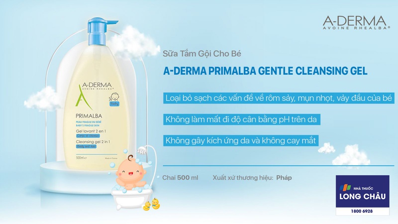 Sữa tắm gội dịu nhẹ cho bé A-Derma Primalba Gentle Cleansing Gel 2