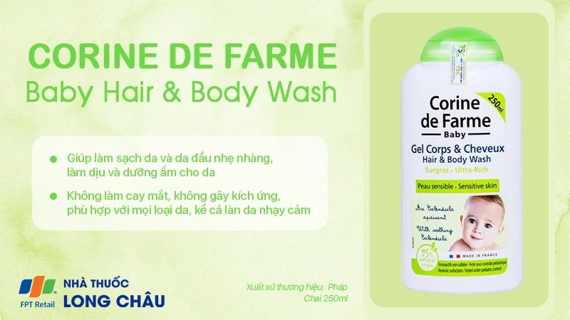 Sữa tắm gội Corine de Farme Baby Hair & Body Wash 2