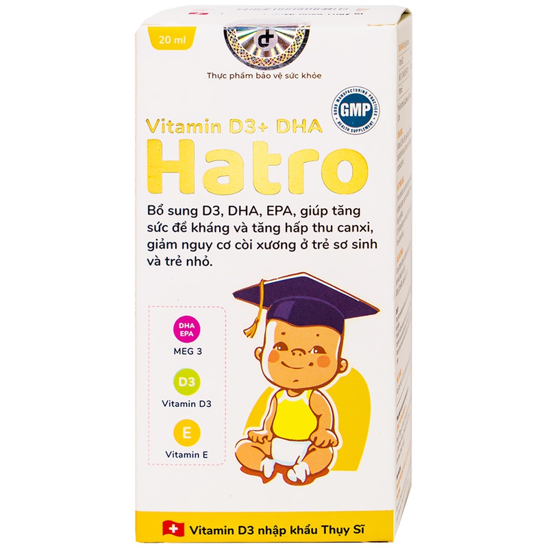 Dung dịch uống chắc khỏe xương, tăng đề kháng ở trẻ Hatro Vitamin D3+ DHA 20ml 1