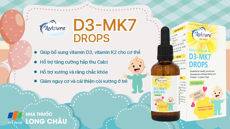 Dung dịch uống hỗ trợ hấp thu canxi Avisure D3-MK7 Drops 20ml 2