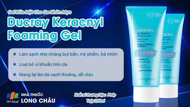 Gel rửa mặt cho da nhờn mụn Ducray Keracnyl Foaming Gel 200ml 2