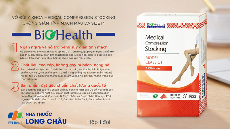 Vớ đùi y khoa chống giãn tĩnh mạch Medical Compression Stocking Biohealth 2