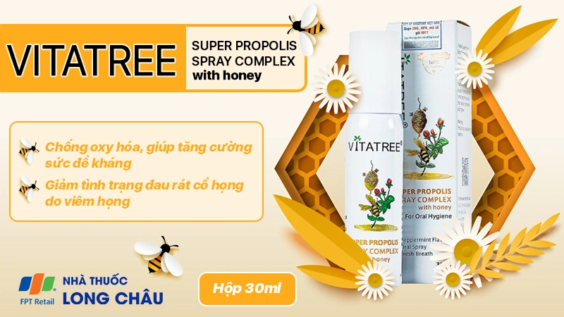 Xịt họng Vitatree Super Propolis Spray Complex With Honey 30ml giúp tăng đề kháng, giảm đau rát họng 2
