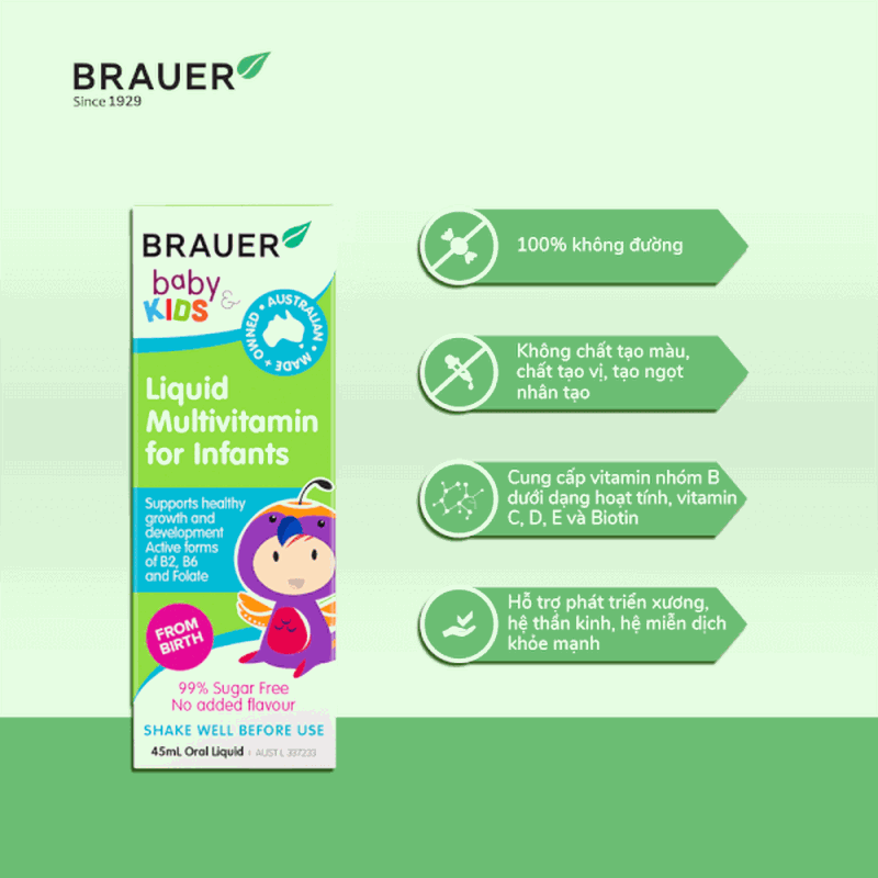 Bổ sung vitamin cho bé với dung dịch Brauer Baby & Kids Liquid Multivitamin For Infants 3