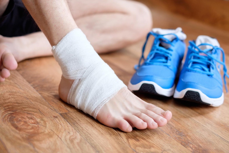Nén cổ chân bị đau của bạn lại với băng gạt đàn hồi để giúp làm giảm đau khớp cổ chân