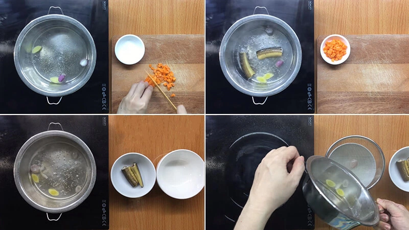 luộc chín lươn và cà rốt