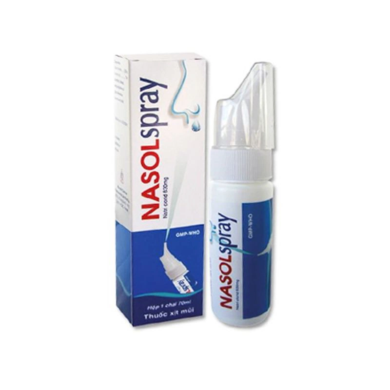 Thuốc xịt mũi Nasolspray có thành phần chính natri clorid giúp làm sạch và thông mũi, họng