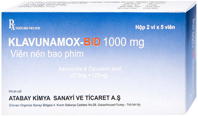 KLAVUNAMOX BID 1000mg dùng điều trị nhiễm khuẩn gây nên bởi các chủng nhạy cảm