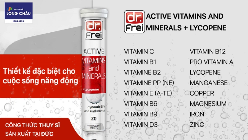 ​​Viên Sủi Cho Người Hoạt Động Cường Độ Cao Active Vitamins And Minerals + Lycopene Dr. Frei 20 Viên 1