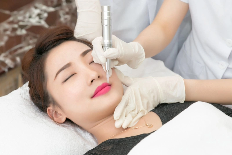 Tiến hành phun môi collagen