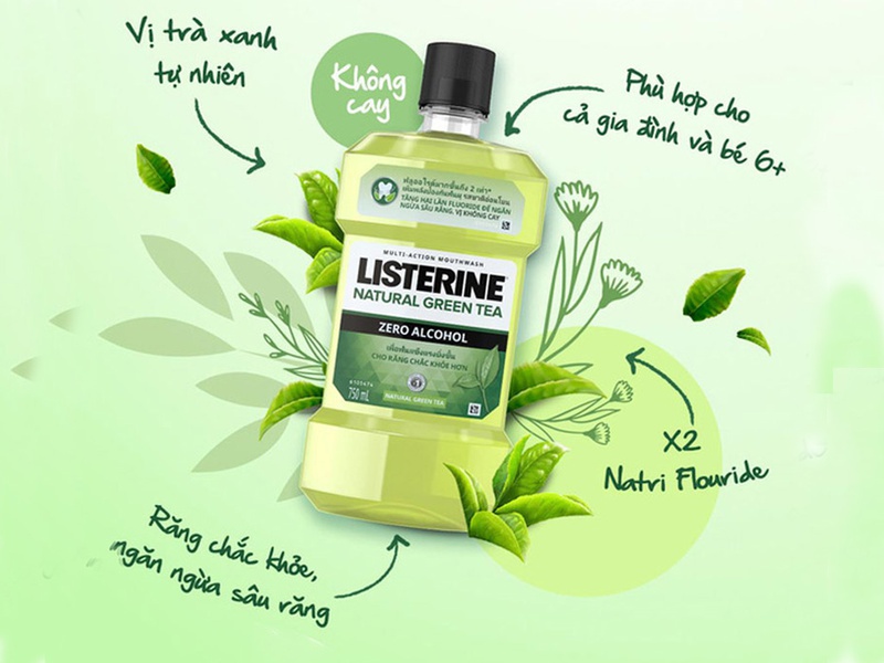 Review nước súc miệng trị hôi miệng Listerine Natural Green Tea