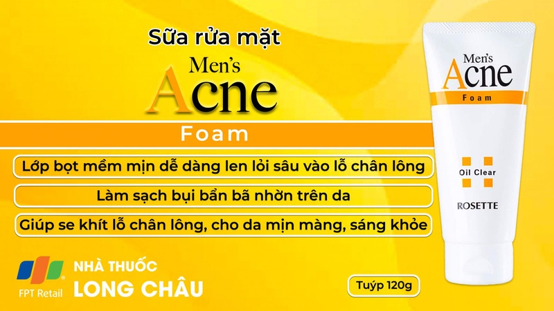 Sữa Rửa Mặt Rosette Men's Acne Foam 120G Ngăn Ngừa Mụn Dành Cho Nam 1