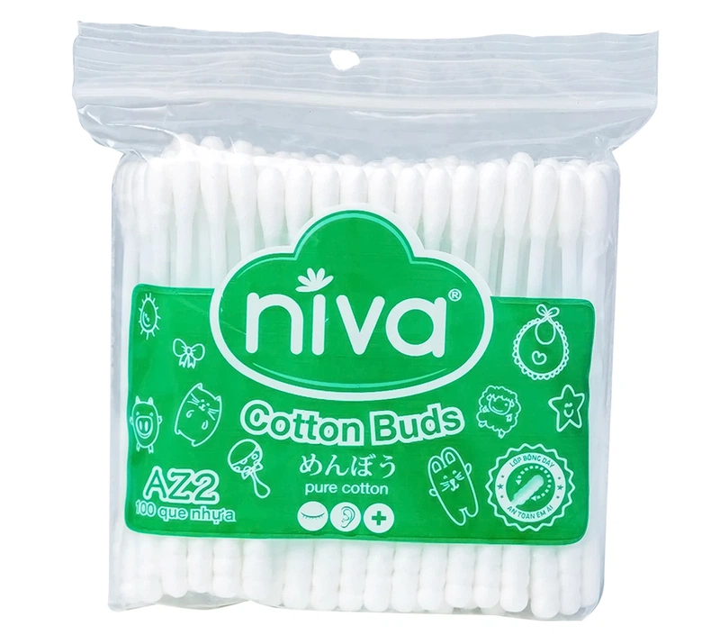 Tăm bông Niva AZ2 túi zipper hỗ trợ vệ sinh tai, mũi, vết thương (100 que nhựa)