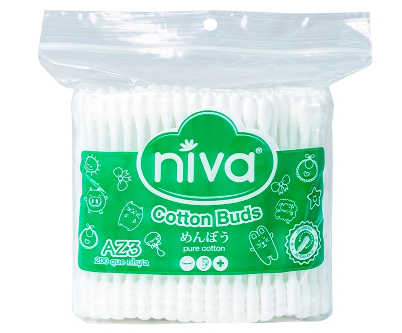 Tăm bông Niva AZ3 túi zipper hỗ trợ vệ sinh tai, mũi, vết thương (200 que nhựa)